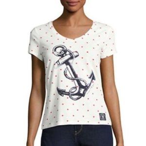 "TOMMY HILFIGER" IVORY STARS ANCHOR SAIL AWAY GRAPHIC TEE TOP SIZE: L NWT